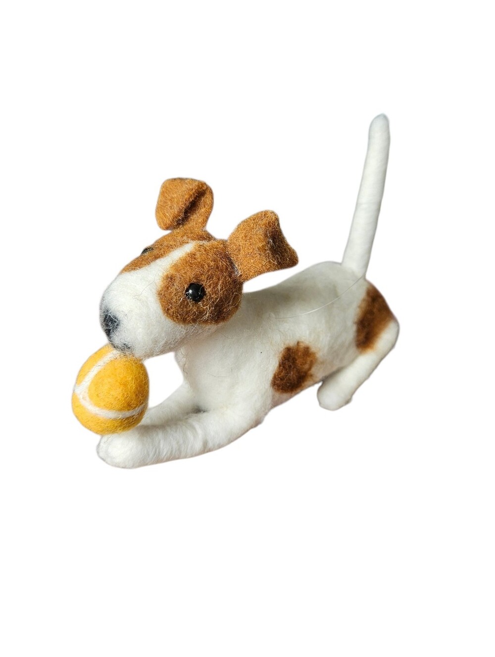 Handmade Felted Puppy With Tennis Ball Ornament Decor Bag Charm